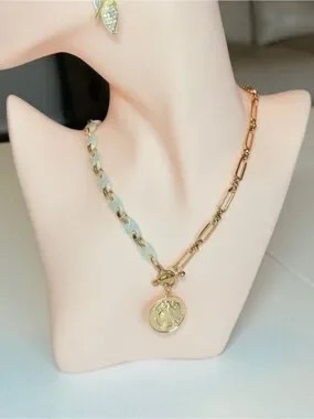 Gold Chain Necklace with Cream Acetate Links